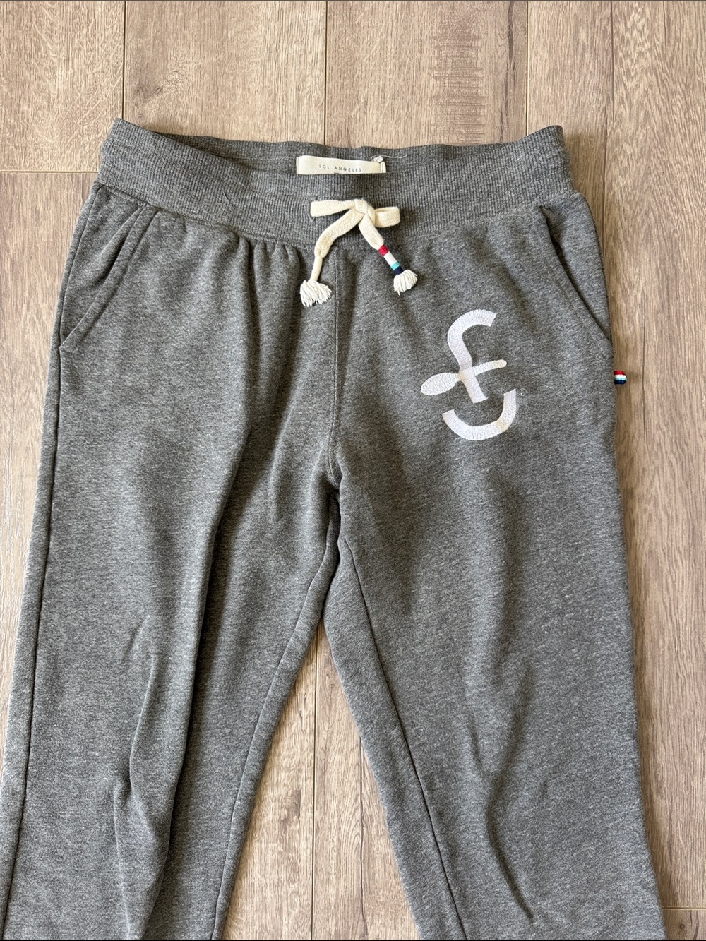 SOL Angeles Gray Logo Jogger Sweatpants Multicolor Stripe Cotton Blend S - Picture 3 of 7